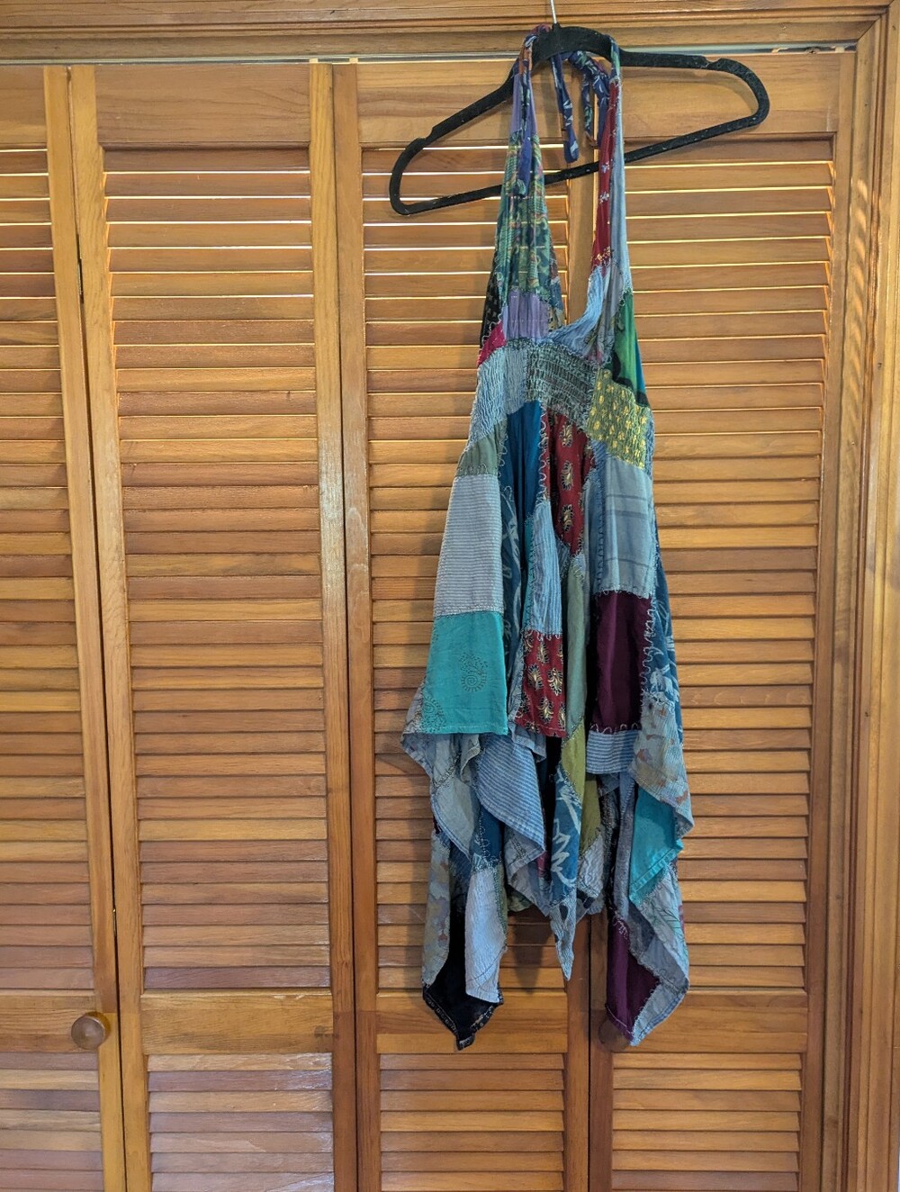 Vintage Bohemian Hippy Patchwork Shark tooth Fairycore Halter Top Mini Dress